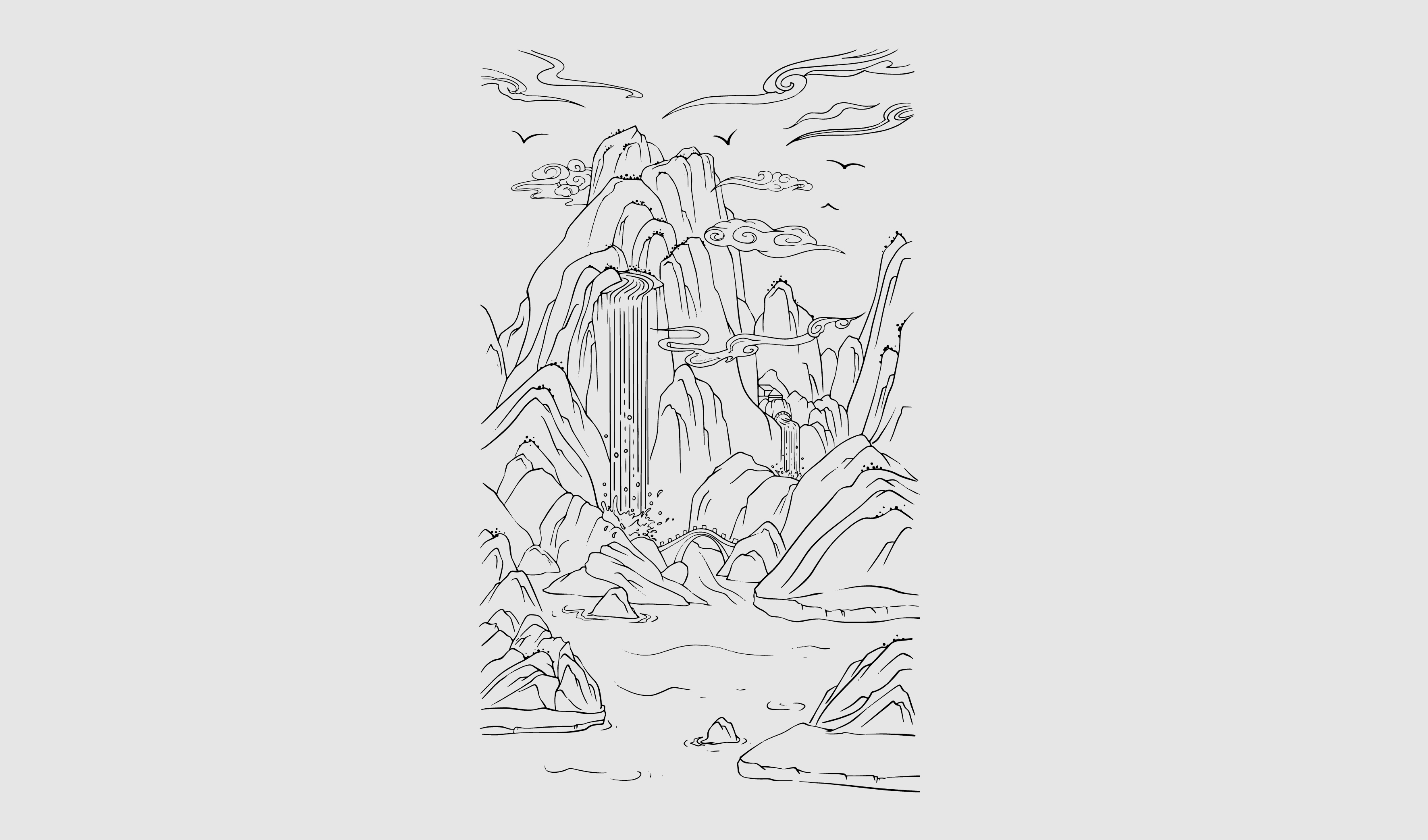 传统山水矢量插画 元素设计